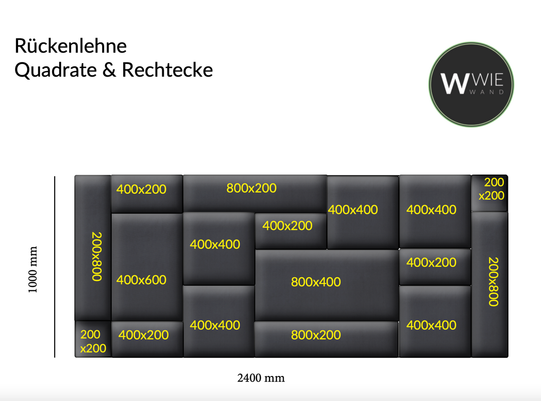 Wandpolster Set Paket Kombination Quadrate & Rechtecke - Milan Exklusiv - Samtstoff
